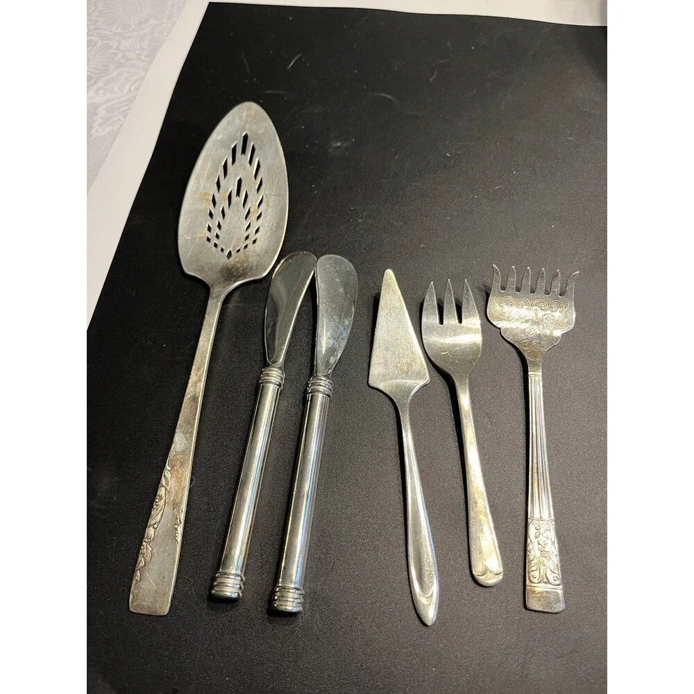 Lot of 6 Silver Plated Serving Forks Knife England Queen Anne